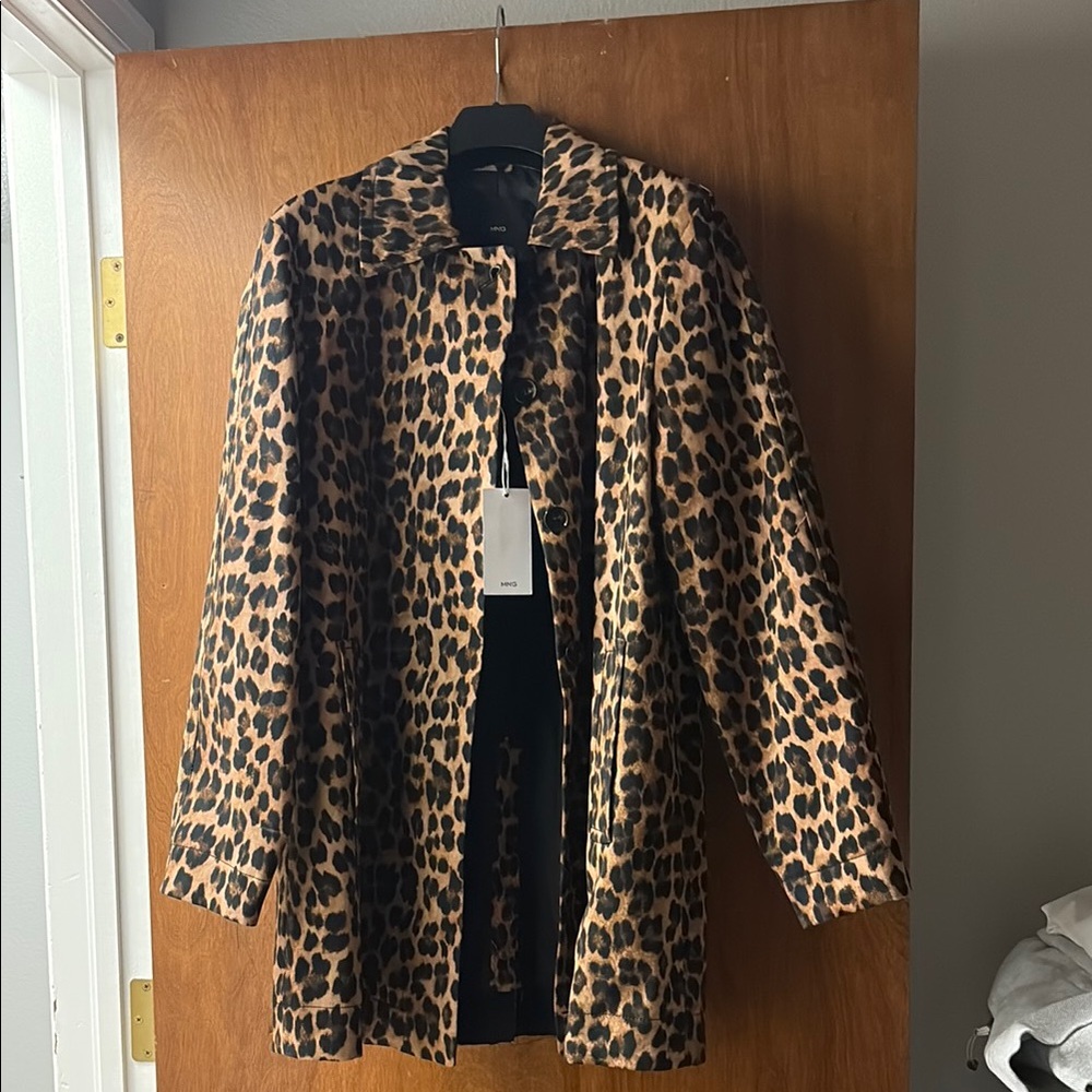 Mango Animal Print Jacket in Black and Tan